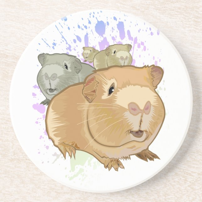 Colourful Guinea Pig Trio Rainbow Paint Splash Coaster (Front)