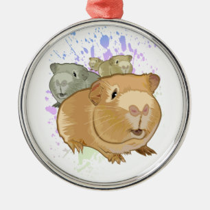 Colourful Guinea Pig Trio Rainbow Paint Splash Metal Tree Decoration