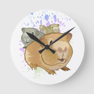 Colourful Guinea Pig Trio Whimsical Pet Art Round Clock