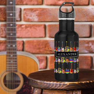 colourful guitar Pattern on Black add Name 532 Ml Water Bottle