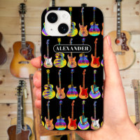 Colourful Guitar Pattern on Black add Name