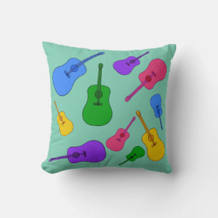 Colourful Guitars Collage Rainbow Colours Cushion