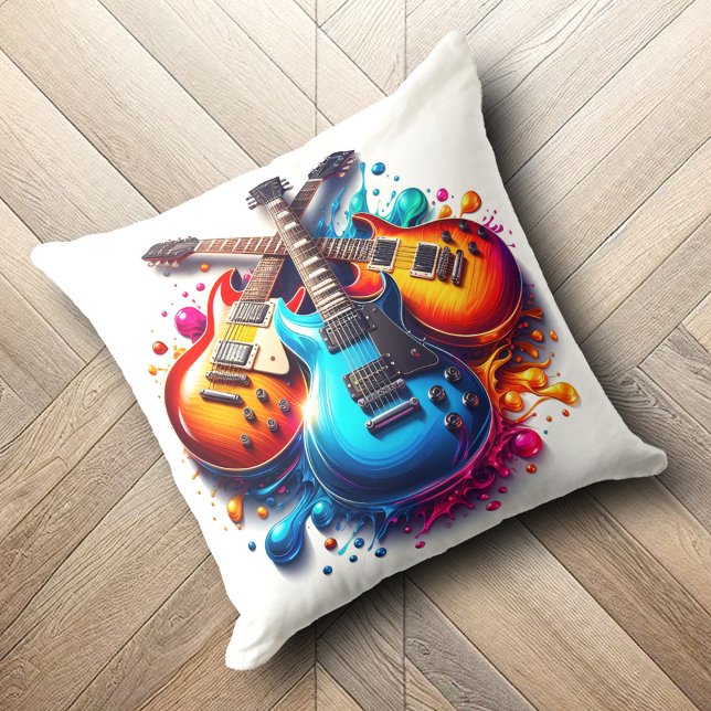 Colourful Guitars Live Life Out Loud with Music Cushion (Colorful Guitars Live Life Out Loud with Music Throw Pillow Cover Photo)
