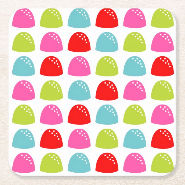 Colourful Gumdrop Pattern – Retro Candy Design Square Paper Coaster (Front)