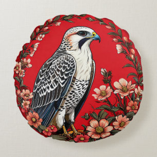 Colourful Gyrfalcon Bird Majestic Arctic Raptor Round Cushion