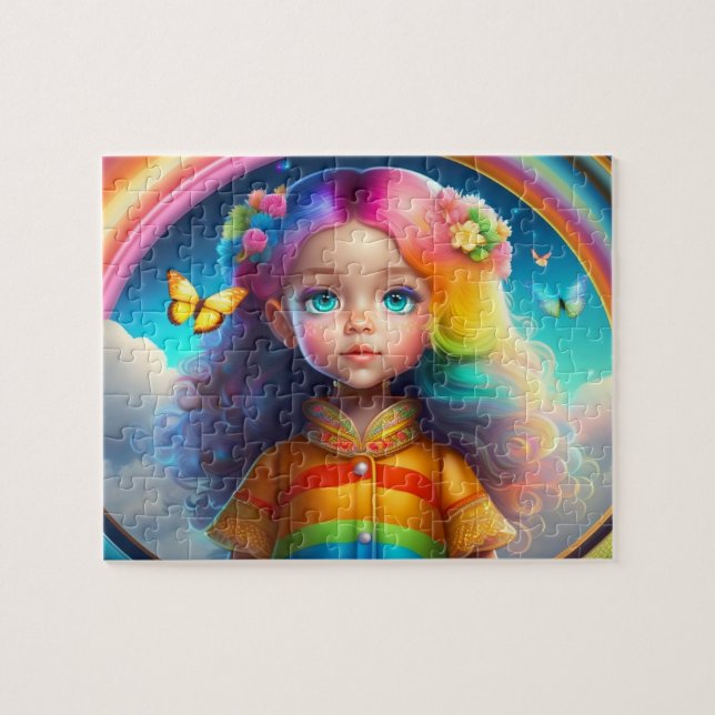 Colourful Hair Little Girl With Butterflies Jigsaw Puzzle (Horizontal)