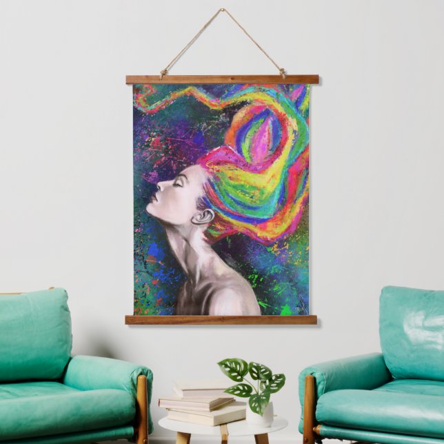 Colourful Hair Woman Hanging Tapestry - Painting (Living Room)