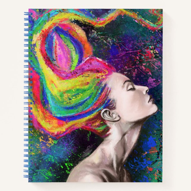 Colourful Hair Woman Notebook (Front)