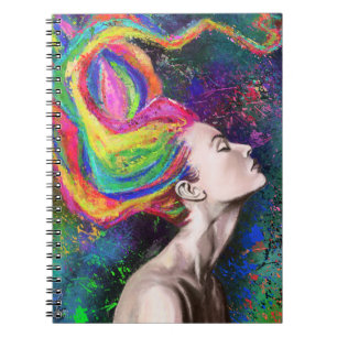 Colourful Hair Woman Notebook - Painting Art
