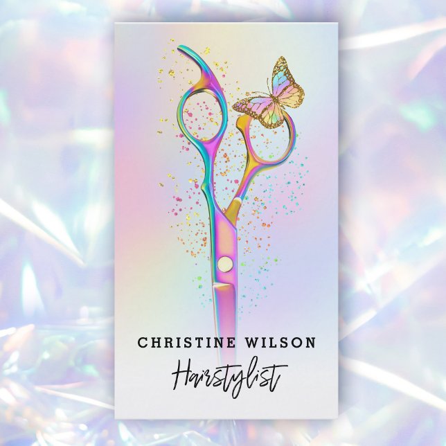 colourful hairdresser scissors and butterfly logo business card (Creator Uploaded)