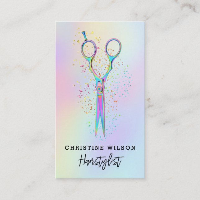 •colourful hairdresser scissors faux glitter business card (Front)