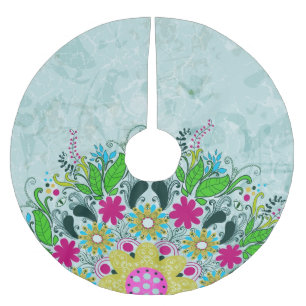 Colourful Half Circle Retro Floral Swirls Brushed Polyester Tree Skirt