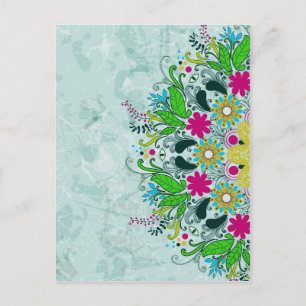 Colourful Half Circle Retro Floral Swirls Postcard