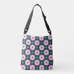 Colourful halftone flowers - pink and green crossbody bag