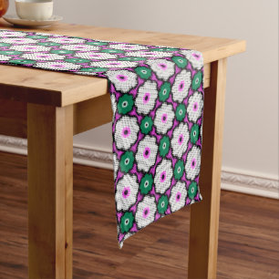 Colourful halftone flowers - pink and green long table runner