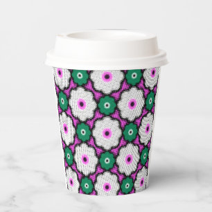 Colourful halftone flowers - pink and green paper cups
