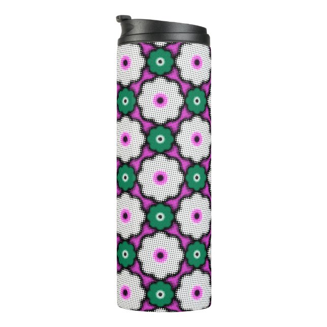 Colourful halftone flowers - pink and green thermal tumbler (Rotated Right)