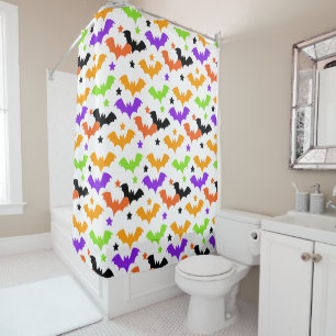 Colourful Halloween Bats Shower Curtain