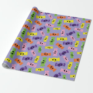 Colourful Halloween Candies Purple Seamless Design Wrapping Paper