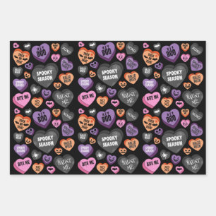 Colourful Halloween Candy Message Hearts  Wrapping Paper Sheet