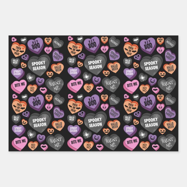 Colourful Halloween Candy Message Hearts  Wrapping Paper Sheet (Front)