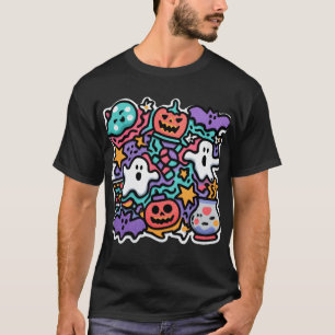 Colourful Halloween Cartoon Ghosts & Pumpkins T-Sh T-Shirt