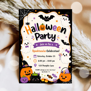 Colourful Halloween Costumes And Cocktails Party Invitation