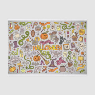 Colourful Halloween Doodles Objects Pattern Tissue Paper