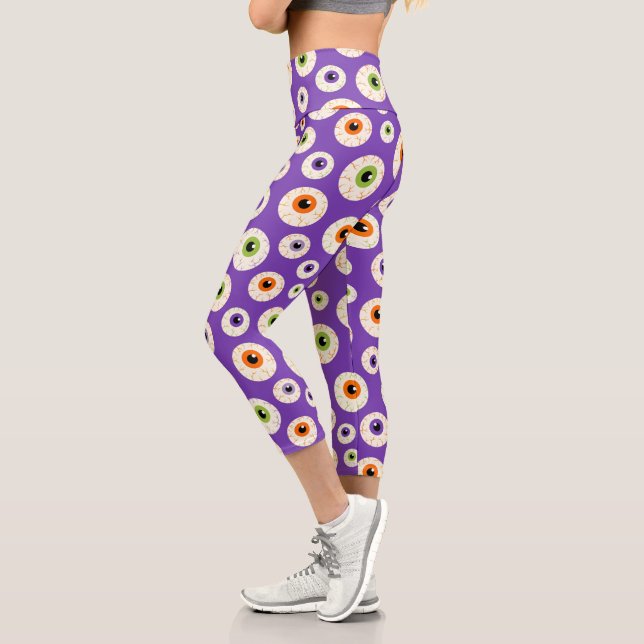 Colourful Halloween Eyeballs Pattern Capri Leggings (Left)