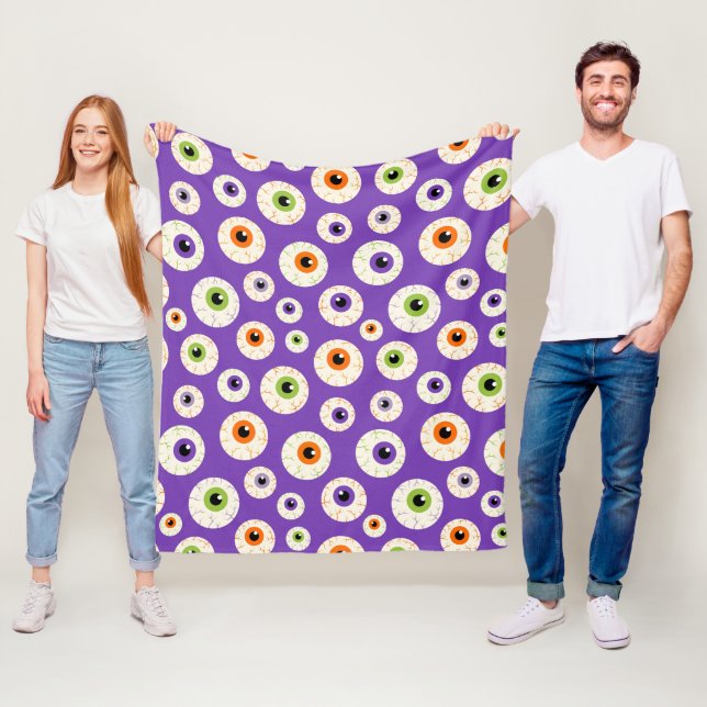 Colourful Halloween Eyeballs Pattern Fleece Blanket (In Situ)