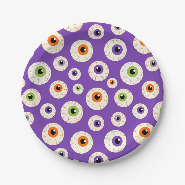 Colourful Halloween Eyeballs Pattern Paper Plate (Front)