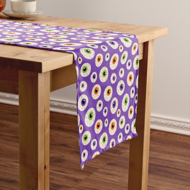 Colourful Halloween Eyeballs Pattern Short Table Runner (In Situ)