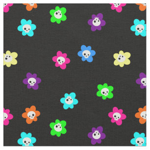 colourful halloween floral skull flowers retro fabric