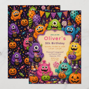 Colourful Halloween Monster Birthday Invitation