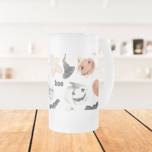 Colourful Halloween Scary Pattern  Happy Halloween Frosted Glass Beer Mug