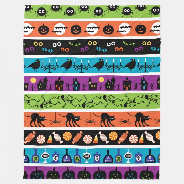 Colourful halloween symbols pattern fleece blanket (Front)