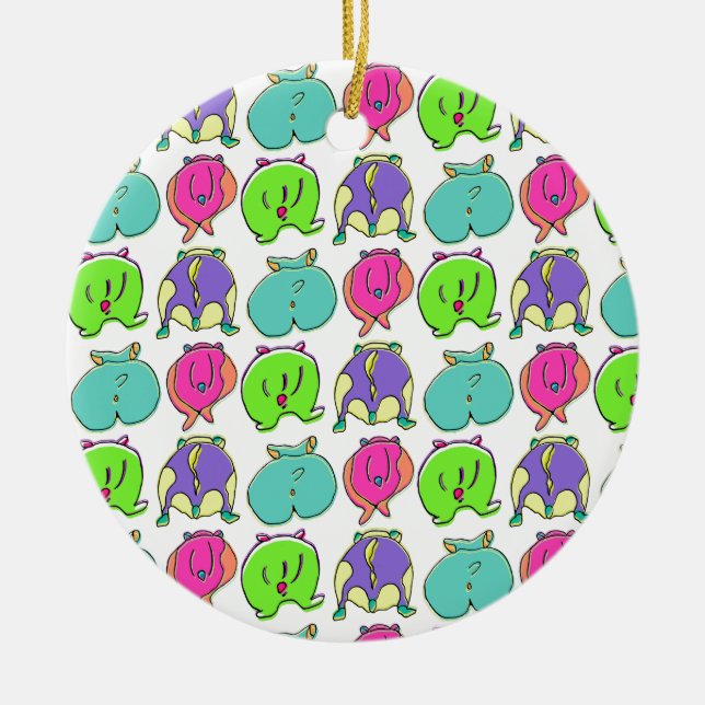 Colourful Hamster Butts Pattern Ceramic Tree Decoration (Front)