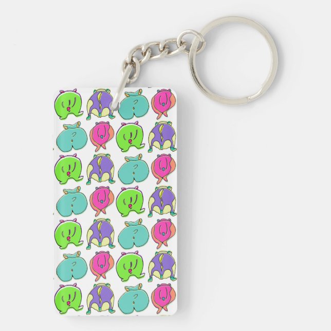Colourful Hamster Butts Pattern Key Ring (Back)