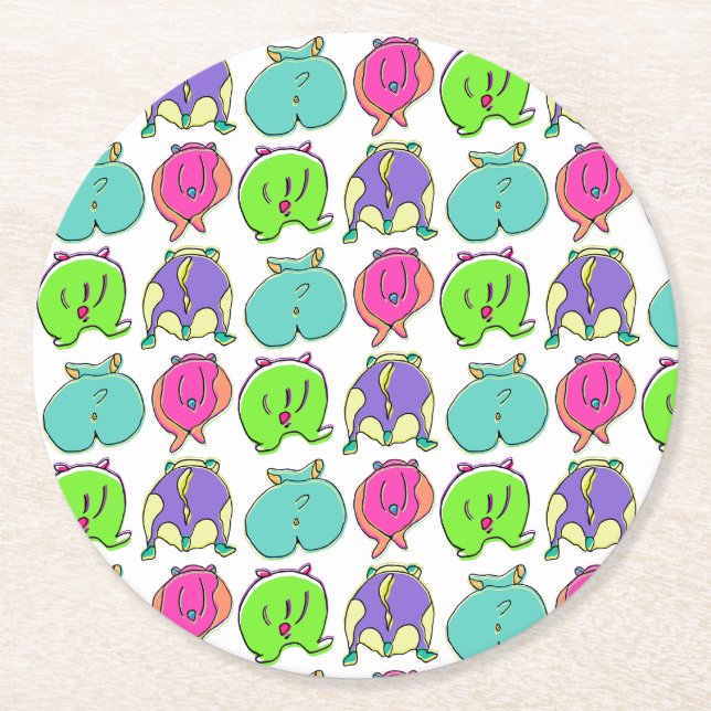 Colourful Hamster Butts Pattern Round Paper Coaster (Front)