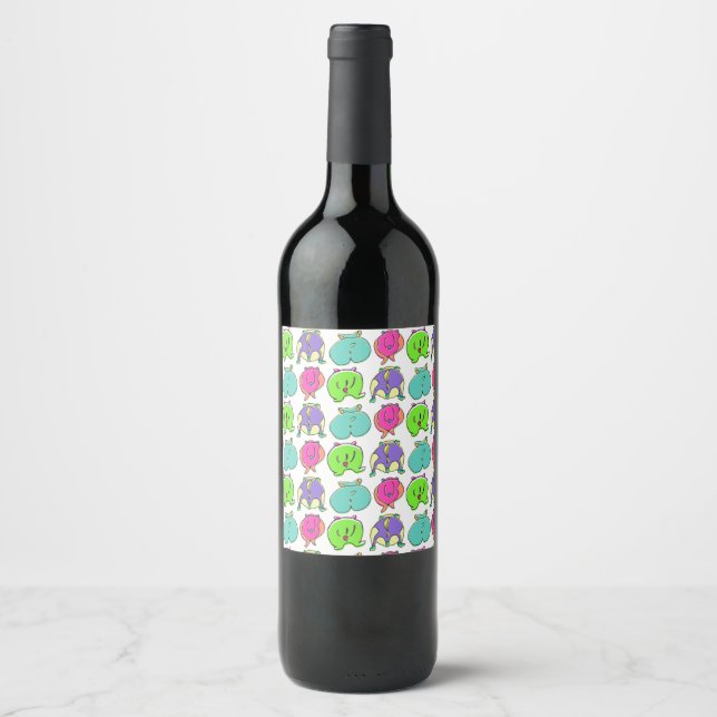 Colourful Hamster Butts Pattern Wine Label (Front)