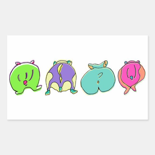 Colourful Hamster Butts Rectangular Sticker (Front)