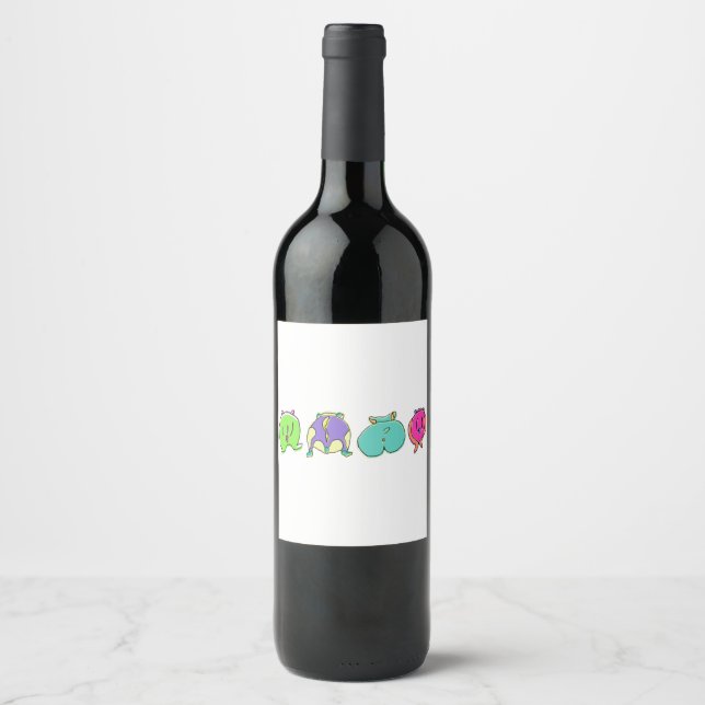 Colourful Hamster Butts Wine Label (Front)