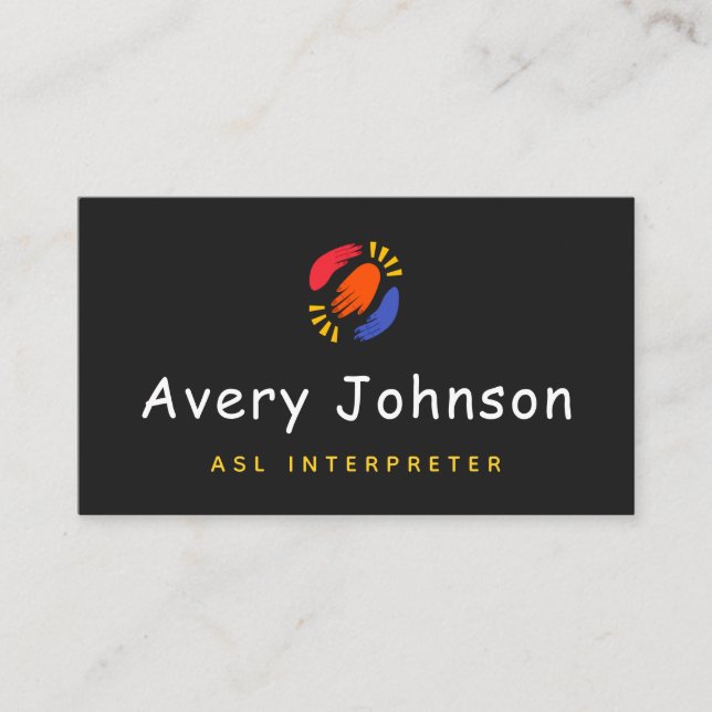 Colourful Hand ASL Instructor Sign Language Teache Business Card (Front)