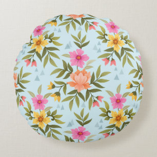 Colourful Hand Draw Flowers  Round Pillow