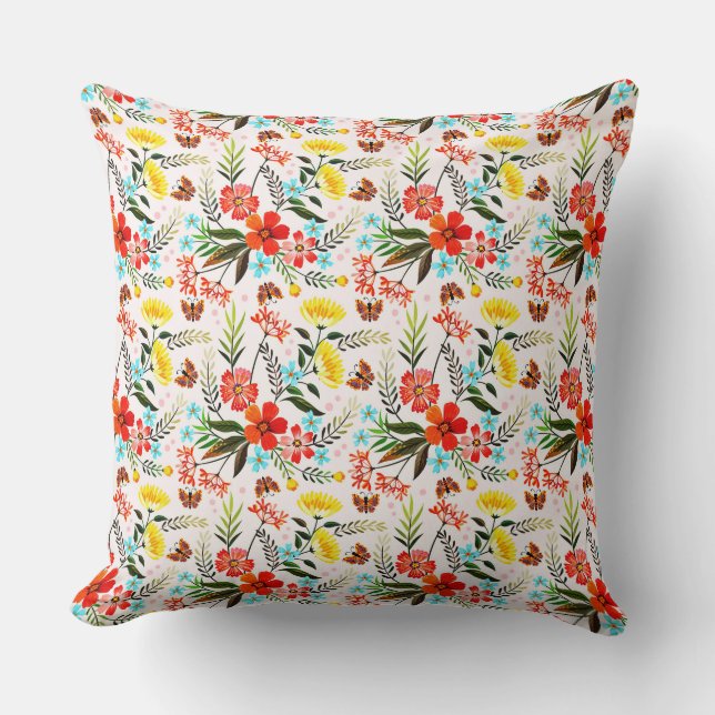Colourful Hand Draw Flowers Seamless Pattern-4 Cushion (Front)