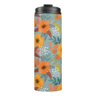 Colourful hand draw flowers seamless pattern thermal tumbler