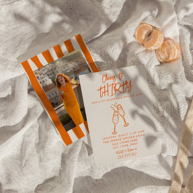 Colourful Hand Drawn 30th Whimsical Photo Birthday Invitation (Creator Uploaded)