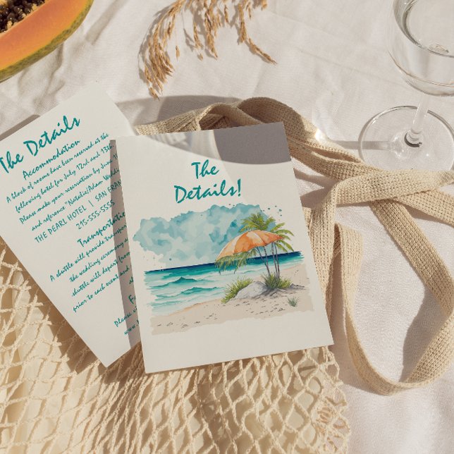 Colourful Hand Drawn Beach Unique Wedding Details Enclosure Card (Creator Uploaded)