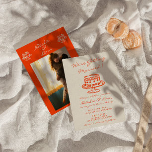 Colourful Hand Drawn Cake Retro Photo Fun Wedding Invitation