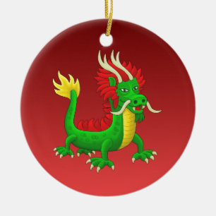 Colourful Hand Drawn Chinese Dragon Ceramic Tree Decoration
